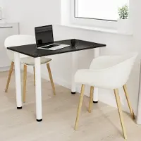 AKKE Stein Black Fosil Esstisch mit weiße beine LxBxH: 70x60x74 cm