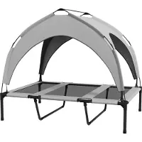 Fortuna Lai Erhöhtes Hundebett mit Baldachin, Haustierbett, Outdoor Hundeliege mit Dach, Atmungsaktiv, für große Hunde Hellgrau Oxford 106 x 76 x 94 cm