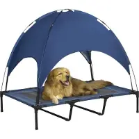 Fortuna Lai Outdoor-Hundeschlafplatz Wetterfestes Hundebett, mit Baldachin, klappbar, 122 x 92 x 108 cm, Blau + Schwarz