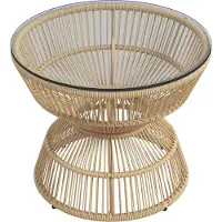 Outsunny Beistelltisch Rattan, Ø60 cm Gartentisch mit Tischplatte aus Hartglas
