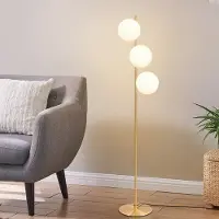 ZMH Stehlampe Gold 3 Flammig Modern Standleuchte E27 Vintage Standlampe mit Weiß Glas Lampenschirmen Fußschalter Metall für Wohnzimmer Schlafzimmer Büro