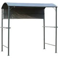 Fortuna Lai Grillpavillon BBQ-Pavillon mit Flammschutzdach, 2 Ablagen, Polyester Schwarz, 218x138x216cm, ideal für Garten & Terrasse