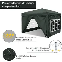 Aopunly Pavillon Faltpavillon 3x3m Grau mit Seitenwänden Partyzelt UV-Schutz höhenverstellbarer mit Tragetasche, für Outdoor Garten Camping