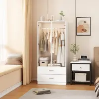 Fortuna Glasvitrine Kleiderschrank 80 x 50 x 175, moderner Schrank 2-türig, Schlafzimmer, Jugendzimmer, Kinderzimmer, Holzwerkstoff, Artisan Eiche Holzdekor mit 2 Schubladen, Weiß