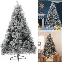 TolleTour Weihnachtsbaum Weihnachts Tannennadeln mit Ständer Außen Beflockung 150cm mit Schneestaub