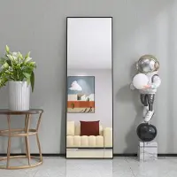 Fortuna Lai Standspiegel Ganzkörperspiegel mit Golden Metallrahmen 162x53cm, HD Groß Garderobenspiegel Rechteckiger Hochspiegel für Wohnzimmer oder Ankleidezimmer, Schwarz