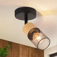 ZMH LED Deckenleuchte Holz Deckenstrahler: E14 Deckenlampe Spots 1 Flammig 350°Schwenkbar Vintage Küchenlampe Industrial für Wohnzimmer Ohne Leuchtmittel