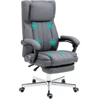 Fortuna Lai Bürostuhl mit 5 Massagemodi ergonomischer Schreibtischstuhl mit Liegefunktion höhenverstellbar Fußstütze Leinenoptik Grau