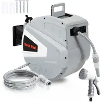 Fiqops Faziango Schlauchtrommel Automatik 30M Wasserschlauchaufroller Schlauchaufroller Gartenschlauchaufroller Wasserschlauch 180° schwenkbar Wandhalterung