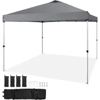 SucceBuy 10 x 10 ft Pop-Up-Überdachungszelt – Dunkelgrau. 250 D PolyurethanPlane mit Silberbeschichtung. Wird mit tragbarer Rolltasche und 4 Sandsäcken geliefert
