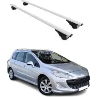 Omtec Dachquerträger für Peugeot 308 Break, Baujahr 2008-2014, aus silberfarbenem Metall