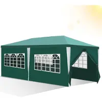 Fiqops Faziango Partyzelt Pavillon aus PE, wasserabweisend & UV-geschützt, mit Fenstern und Tür 3x6m Grün