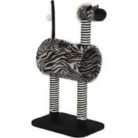 Fortuna Lai Kratzbaum Zebra-Design mit Katzentunnel Ø25 cm, Katzenbaum 93 cm, Kratzstämme Schwarz Weiß für Katzen