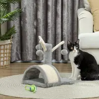 Fortuna Lai Kratzbaum 40 cm Kleiner Katzenturm mit Höhle, 2 Spielball, Kratzmatte, Katzenkratzbaum, Kletterbaum, für kleine & große Katzen, Hellgrau