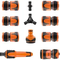 Happyment Gartenschlauchadapter – 11-teilig – Schlauchanschluss-Set – Y-Stück, Wasserstop & Sprühaufsatz – Für 1/2" und 3/4" Gartenschläuche – Bewässerung
