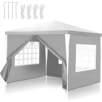 Izrielar 3 x 3m Pavillon Wasserdicht Gartenzelt, Pavillons & Partyzelte Festzelt mit 4 Seiten für für Camping / Garten / Hochzeit / Strand, weiß