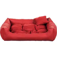 POOM Hundebett EKO – Elegantes Hundesofa aus Ökoleder, pflegeleichte Hundeliege und langlebiges Hundekissen in hoher Qualität (S - 65x55, Rot)