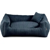 POOM Hundebett – Weiches, geripptes Material mit Polyurethanschaumstoff-Füllung, schmutzabweisend, in verschiedenen Farben und Größen, inkl. kleinem Kissen (L - 90x75, Marineblau)