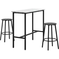vidaXL Sunvello Bar-Set für 2 Personen, 1 Tisch mit 2 Barhockern, Tischplatte in weißer Marmoroptik, Stahlrahmen
