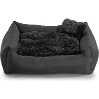POOM Hundebett FN – Weiches Plüschkissen mit Polyurethanschaum-Füllung, schmutzabweisend und gemütlich, inkl. kleinem Kissen (XXL - 110x90, Dunkelgrau)