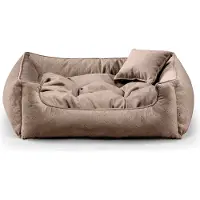 POOM Hundebett BASEL – Bequeme Hundeliege aus langlebigem Stoff, gemütliches Hundekissen XS–3XL (L-90x75, Braun)