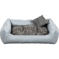 POOM Hundebett EKO – Elegantes Hundesofa aus Ökoleder, pflegeleichte Hundeliege und langlebiges Hundekissen in hoher Qualität (2XL - 110x90, Hellgrau)