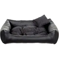 POOM Hundebett EKO – Elegantes Hundesofa aus Ökoleder, pflegeleichte Hundeliege und langlebiges Hundekissen in hoher Qualität (XL - 100x75, Schwarz)