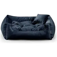 POOM Hundebett BASEL – Bequeme Hundeliege aus langlebigem Stoff, gemütliches Hundekissen XS–3XL (3XL-130x110, Dunkelblau)