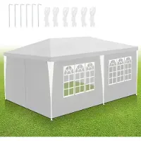 Fiqops Faziango 3 x 6 m Garten Pavillon tragbares wasserdichtes Zelt Partyzelt mit Spiralschläuchen, weiß