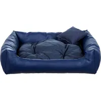 POOM Hundebett EKO – Elegantes Hundesofa aus Ökoleder, pflegeleichte Hundeliege und langlebiges Hundekissen in hoher Qualität (2XL - 110x90, Dunkelblau)