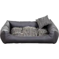 POOM Hundebett EKO – Elegantes Hundesofa aus Ökoleder, pflegeleichte Hundeliege und langlebiges Hundekissen in hoher Qualität (XL - 100x75, Dunkelgrau)