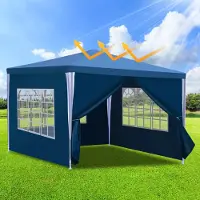Peviasot Pavillon 3 x 3 m Blau Gartenpavillon mit Seitenteilen Partyzelt Stecksystem