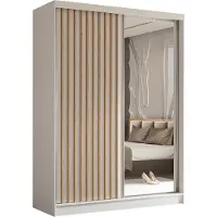 Masseno Schiebetürenschrank LAMELLO 160 cm Kleiderschrank Schlafzimmer Schrank 2-türig mit Spiegel und Lamellen Weiß
