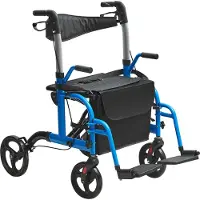 SucceBuy 2-in-1-Rollator und Transportstuhl für Senioren, zusammenklappbare Rollator-Rollstuhl-Kombination mit Fußstützen, leichtem Aluminium, verstellbarem Griff, geländegängigen Rädern
