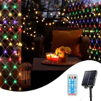 Jayseuw LED Solar Lichternetz 2x2M Bunt Lichterkette Weihnachtsbeleuchtung Lichtervorhang Innen Außen Deko 8 Modi IP44