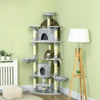 SUCCESS COURIER Kratzbaum groß 200 cm XXL Katzenbaum mit Katzenhöhlen Hängematten stabil für große Katzen in Hellgrau