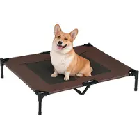 Fortuna Lai Hundeliege Outdoor, Kühlendes Haustierliege für Groß Hunde, Erhöhtes Hundebett Schlafplatz mit robuster Metallrahmen, Atmungsaktivem Mesh für Garten Outdoor, 92 x 76 x 18 cm, Kaffee-Braun