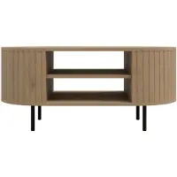 AX Living Kaffetisch Halay Eiche Cremona, Moderne Rillenstruktur 100 cm, mit runden Kanten