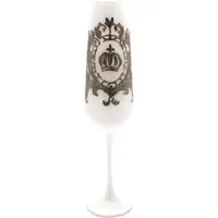 Casa Padrino Pompöös by Luxus Barock Champagnerglas mit edler Platin Beschichtung Weiß / Silber Ø 6 x H. 25 cm - Pompööses Champagnerglas designed by Harald Glööckler - Luxus Champagnergläser