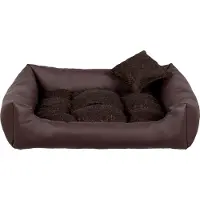 POOM Hundebett EKO – Elegantes Hundesofa aus Ökoleder, pflegeleichte Hundeliege und langlebiges Hundekissen in hoher Qualität (XL - 100x75, Braun)