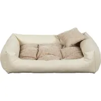 POOM Hundebett EKO – Elegantes Hundesofa aus Ökoleder, pflegeleichte Hundeliege und langlebiges Hundekissen in hoher Qualität (3XL - 130x110, Creme)