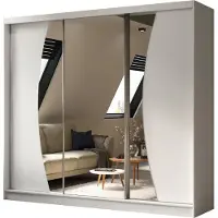 MargaretHadas24 240 cm Kleiderschrank Vex mit Spiegel inklusive 3 Schiebetüren Schwebetürenschrank (Farbe: weiß)