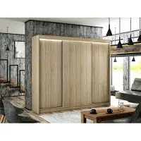 MargaretHadas24 Kleiderschrank Saturn 250 cm inklusive 3 Schiebetüren Kleiderstange Garderobe Schrank Lieferung bis in die Wohnung (Farbe: Eiche sonoma)