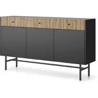 AX Living Kommode modern Dinley 155 cm Schwarz mit Eiche-Riffel-Fronten