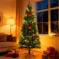 ZMH Künstlicher Weihnachtsbaum 210 cm Ausgestattet mit einem stabilen Ständer Christbaum PVC Nadeln für Innenräume Weihnachtsdeko Grün