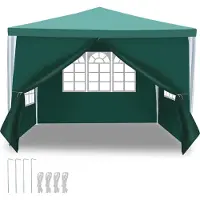 Hebitod Pavillon 3x3m, Festzelt Gartenzelt Wasserdicht, UV-Schutz, mit 3 Seitenteilen und 1 Eingängen, für Garten Terrasse Feier Party, Grün