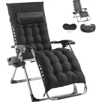 SucceBuy 26 Zoll Schwerelosigkeitsstuhl, schwarz. Ideal für drinnen und draußen. Verstellbar mit Kissen, Kopfstütze, Fußstütze, Getränkehalter. Trägt 500 lbs.