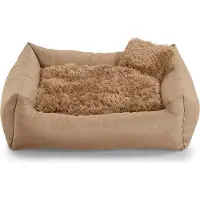 POOM Hundebett FN – Weiches Plüschkissen mit Polyurethanschaum-Füllung, schmutzabweisend und gemütlich, inkl. kleinem Kissen (3XL - 130x110, Braun)