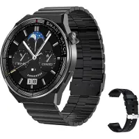 Vislone ST5 MAX 1,45-Zoll-Smartwatch, Multifunktions-Smart-Armband, Bluetooth-Uhr, IP67 wasserdicht, geeignet für IOS Android, schwarz, Bambusstahlarmband + Silikonarmband