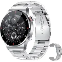 Vislone QW33 Smartwatch, Sportarmband, 1,28-Zoll-Touchscreen, Bluetooth 5.1, NFC, mit Gesundheits- und Sportfunktionen, Stahlarmband + Silikonarmband, Silber